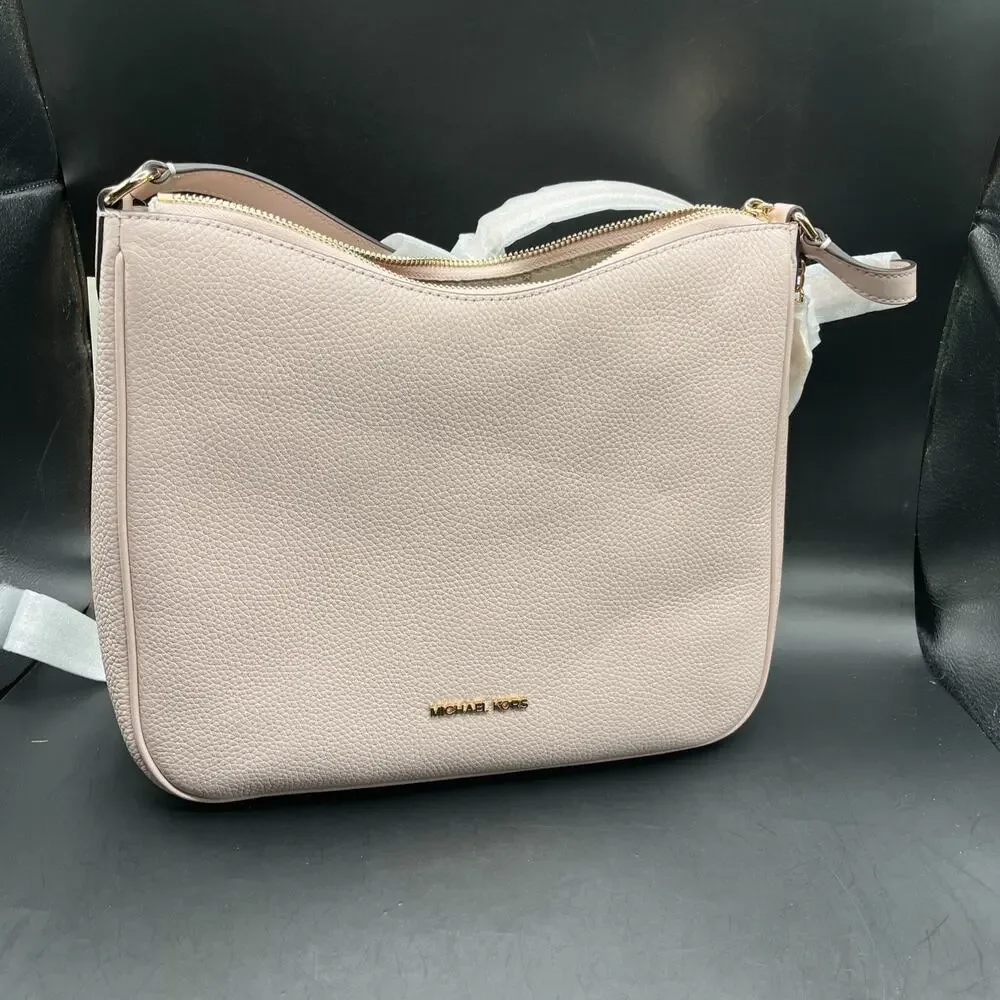 Michael Kors Nayla Medium Satchel Pebble Leather Crossbody Bag Pink Blossom/gold - Picture 9 of 9
